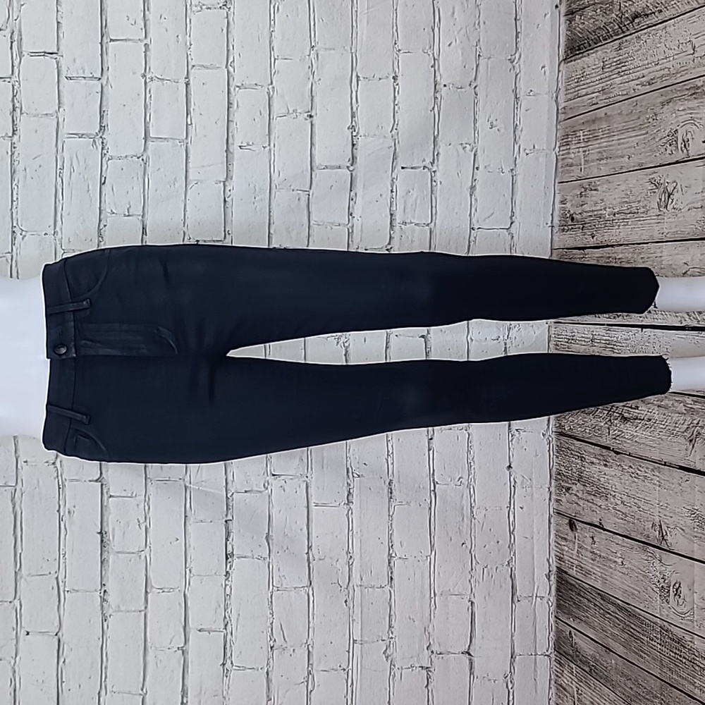 Joe's The Charlie Sleek Coated High-Rise Raw Hem Cropped Ankle Skinny Jeans Navy